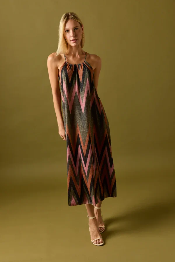 Vestido cuello halter print zig zag multicolor