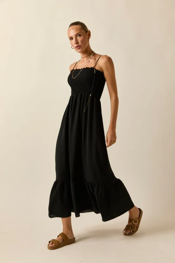 Vestido midi tirantes negro